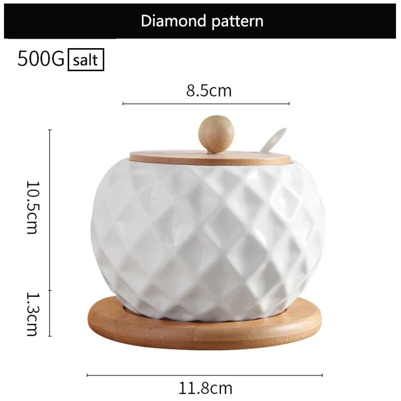 Ceramic Seasoning Jars with Wooden Lid Salt Shakers Kitchen Area Supplies White Spice Organizer Canister Spoon Set White Sugar Box for Home