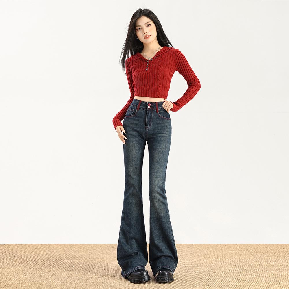 Women s High-Waisted Retro Flared Jeans - Slimming, Floor-Length Pants for Spring & Autumn M