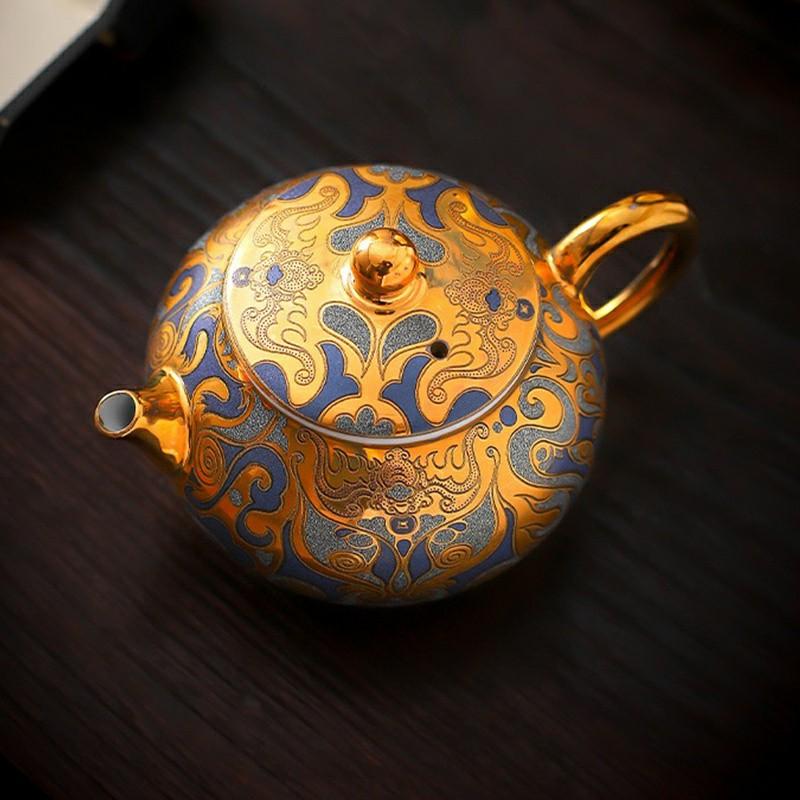 1ks 24k Zlatá čajová konvice Master Ručně vyráběná Dunhuang Tangka Zlacená konvička Dárková čajová sada pro domácnost Vysoce kvalitní čajová sada Kung Fu Jedna konvička