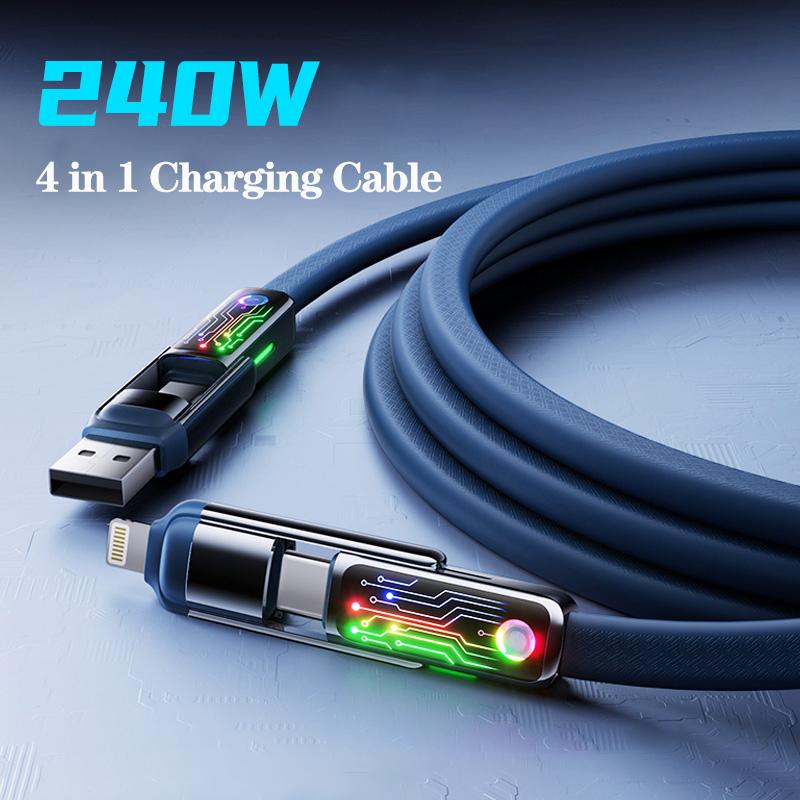 

Eary 4 in 1 Fast Charging Cable 240W Multi Charger Cord with Type C/USB A/L Port for iPhone iPad Pixel Samsung Switch PS5 Tablet