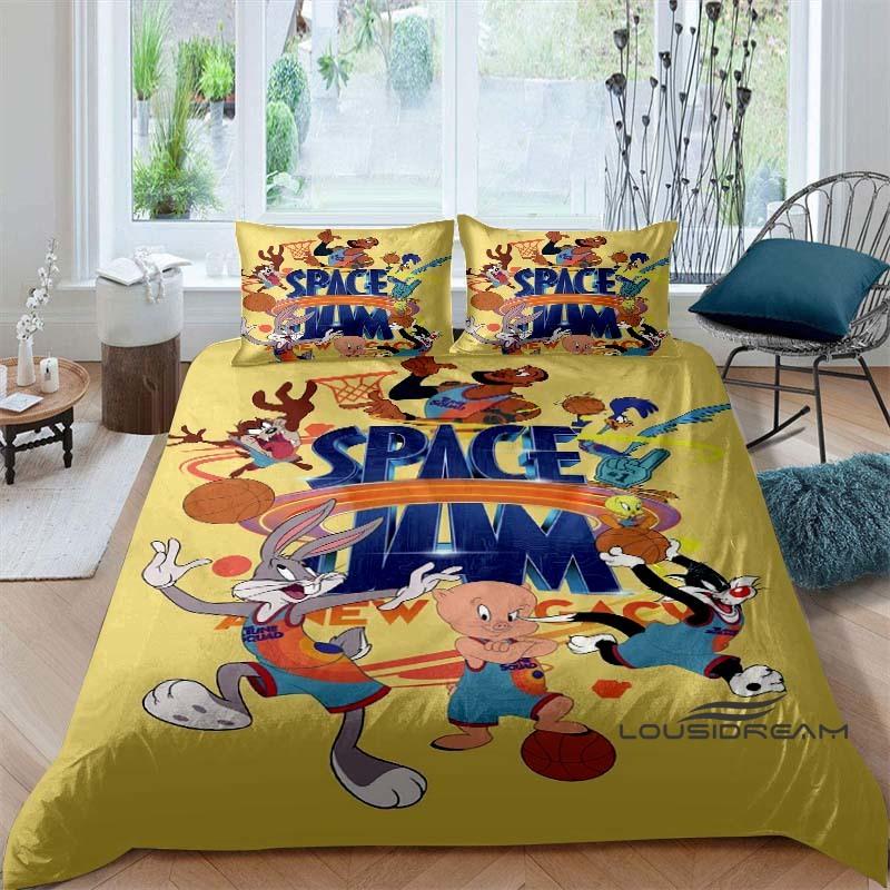 

3D printed classic sci-fi movie Space Jam themed duvet and pillowcase set, children s bedding set, bedroom decor can be customiz 135X200cm