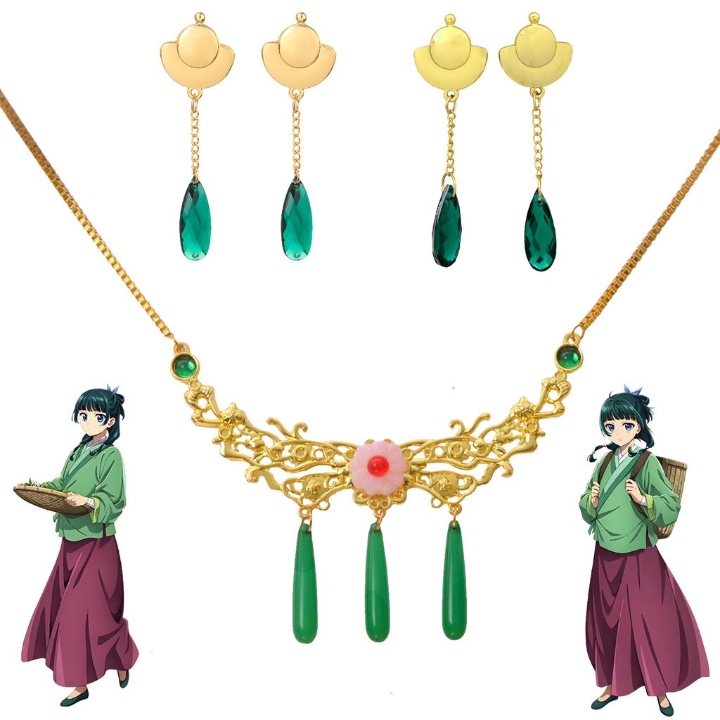 Anime Pharmacy Girl's Whispering Cat Cos Earrings Necklace Cat Same Style No Need For Ear Piercing Ear Clip Necklace Set Jewelry
