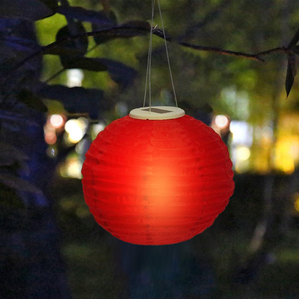 12 Inch Colorful Lantern Waterproof Outdoor Garden Decoration Holiday Supplies Nylon Round Hanging LED Solar Lantern