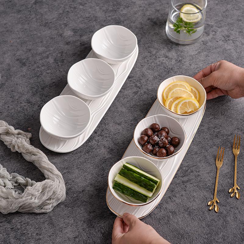 3PCS Dried Fruit Salad Bowl Tableware Snack Bowl White Flowering Dessert Bowl Storage Decorative Plate Household Tableware