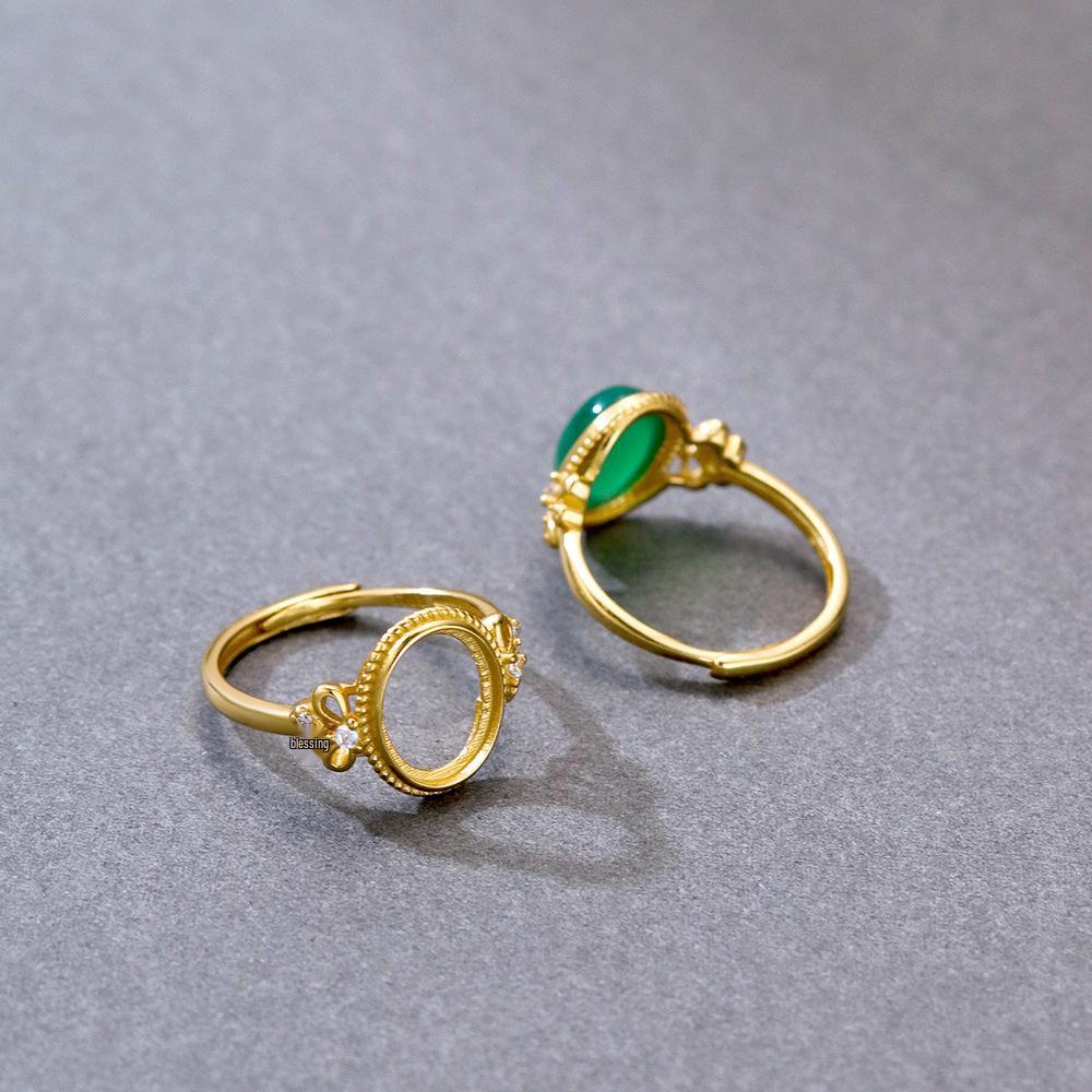 Gold-Plated Sterling Silver Adjustable Bow Ring with Oval Egg-Shaped Setting