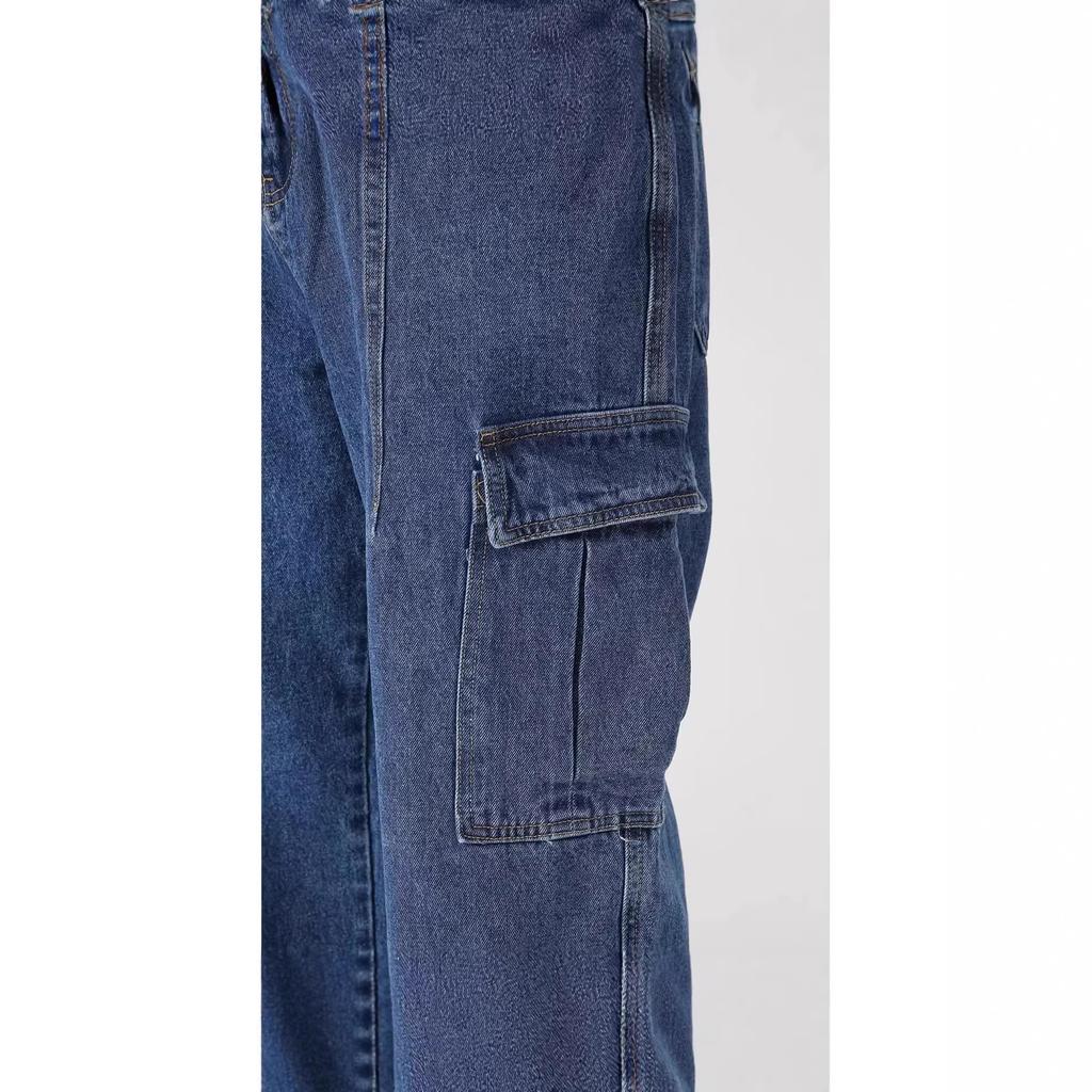 American street splicing big pocket retro vintage loose casual tooling denim wide-leg pants washed and versatile