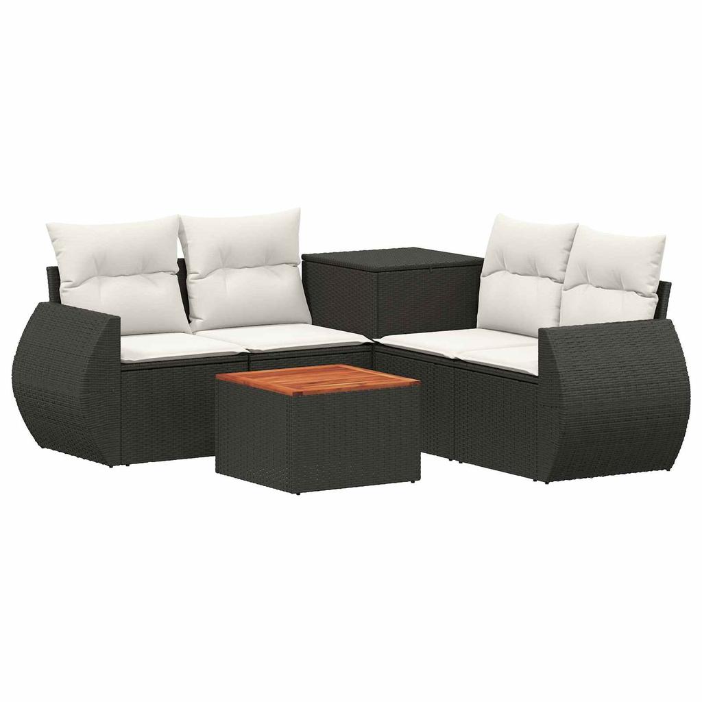 Sofa Set 6 pcs Black and Cream White Poly Rattan and Steel