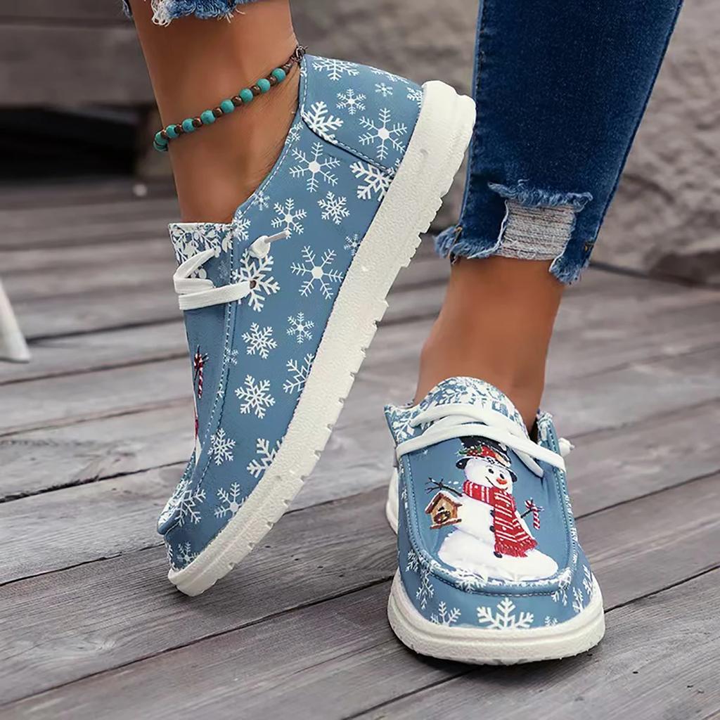 Fashion 2024 New Autumn Baotou Christmas Printed Comfortable Shoes Women Slip On Breathable Flat Canvas Casual Shoes Zapatos De Mujer