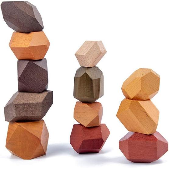Gupgi Wooden Building Blocks Set Lightweight Natural Balancing Blocks Colored Wooden Stones Stacking Game Rock Blocks Educational Puzzle Toy (16pcs, 12pcs, More Large