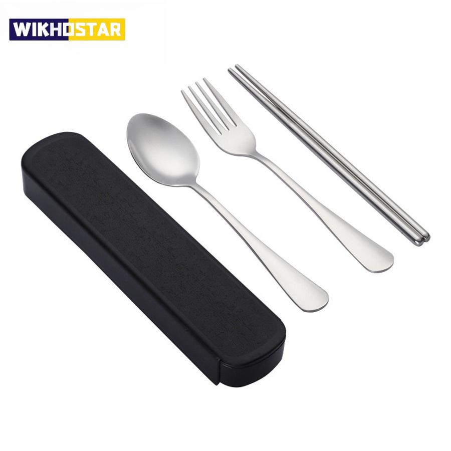 Stainless Steel Korean Spoon Fork Chopsticks 3 Piece Portable Tableware Student Outdoor Traveling Pull Out Gift Set