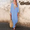 Women’s Printed Long Sleeve U-neck Maxi Dress Split Hem Baggy Kaftan Long Dress