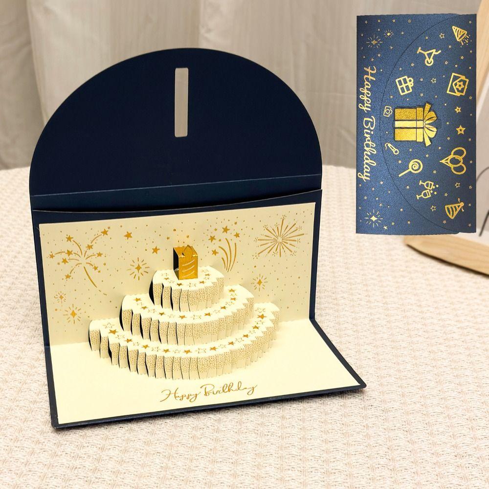3D Pop-Up Birthday Red Envelope Greeting Card Can Hold 1-20 Cash Foldable Musical Light Greeting Card Gold Gold-stamped Cover