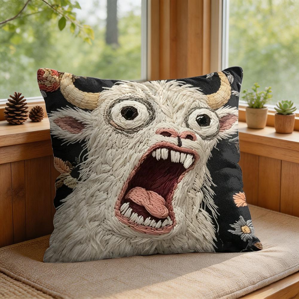 D Scream Animals Retro Cushion Cover Silky Short Plush Invisible Zipper Dustproof Sofa Pillow Case For Home Decor