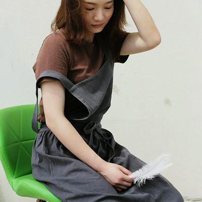 Heidi Linen One-Piece Long Apron (Deep Gray)