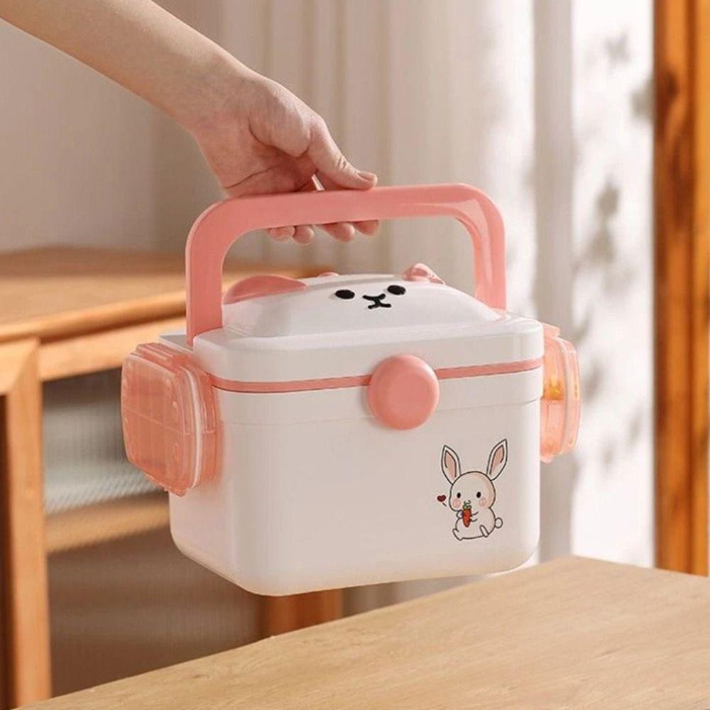 Dust-proof Cartoon Medicine Box Large Capacity Pill Container Double-layer Medicine Box  Office