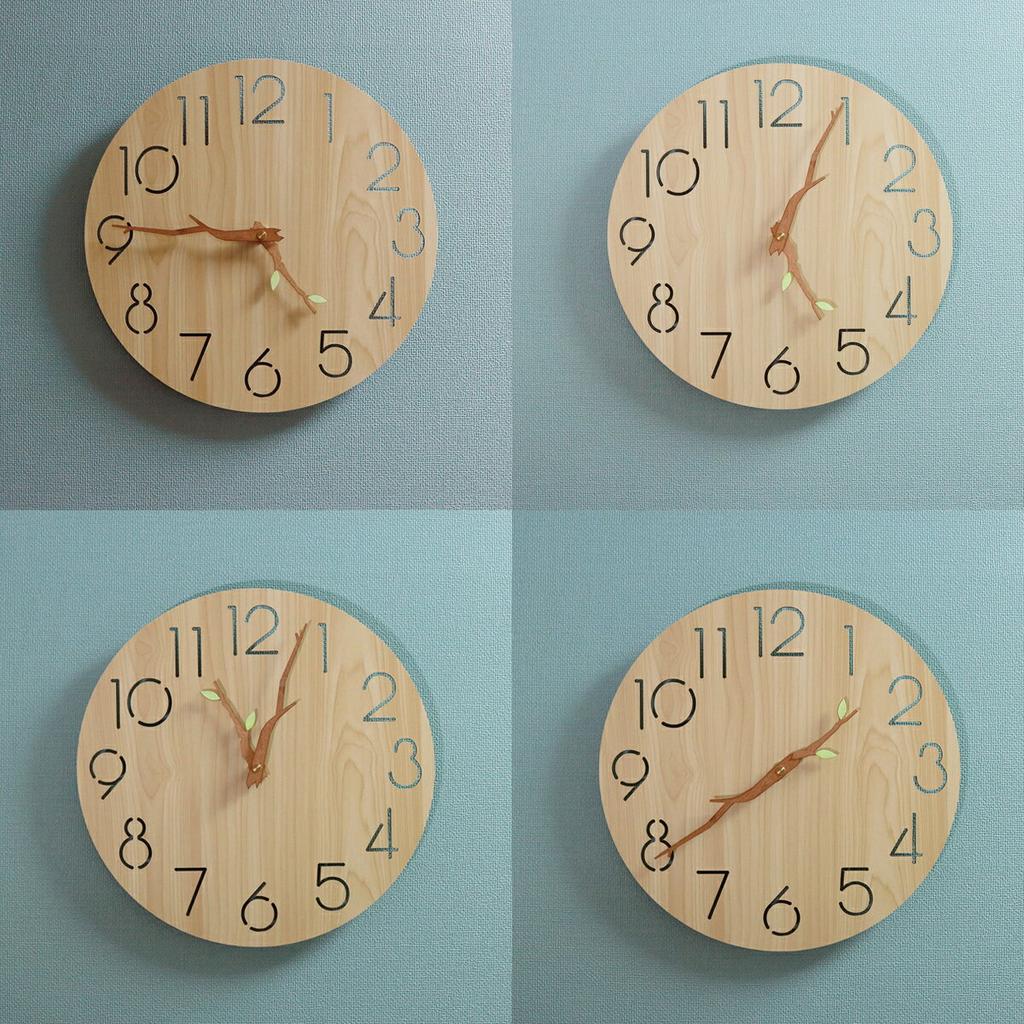 Wall clock hanging stylish wooden wall-mounted wood Nordic interior silent no sound 30cm lightweight easy see cute large living room natural design