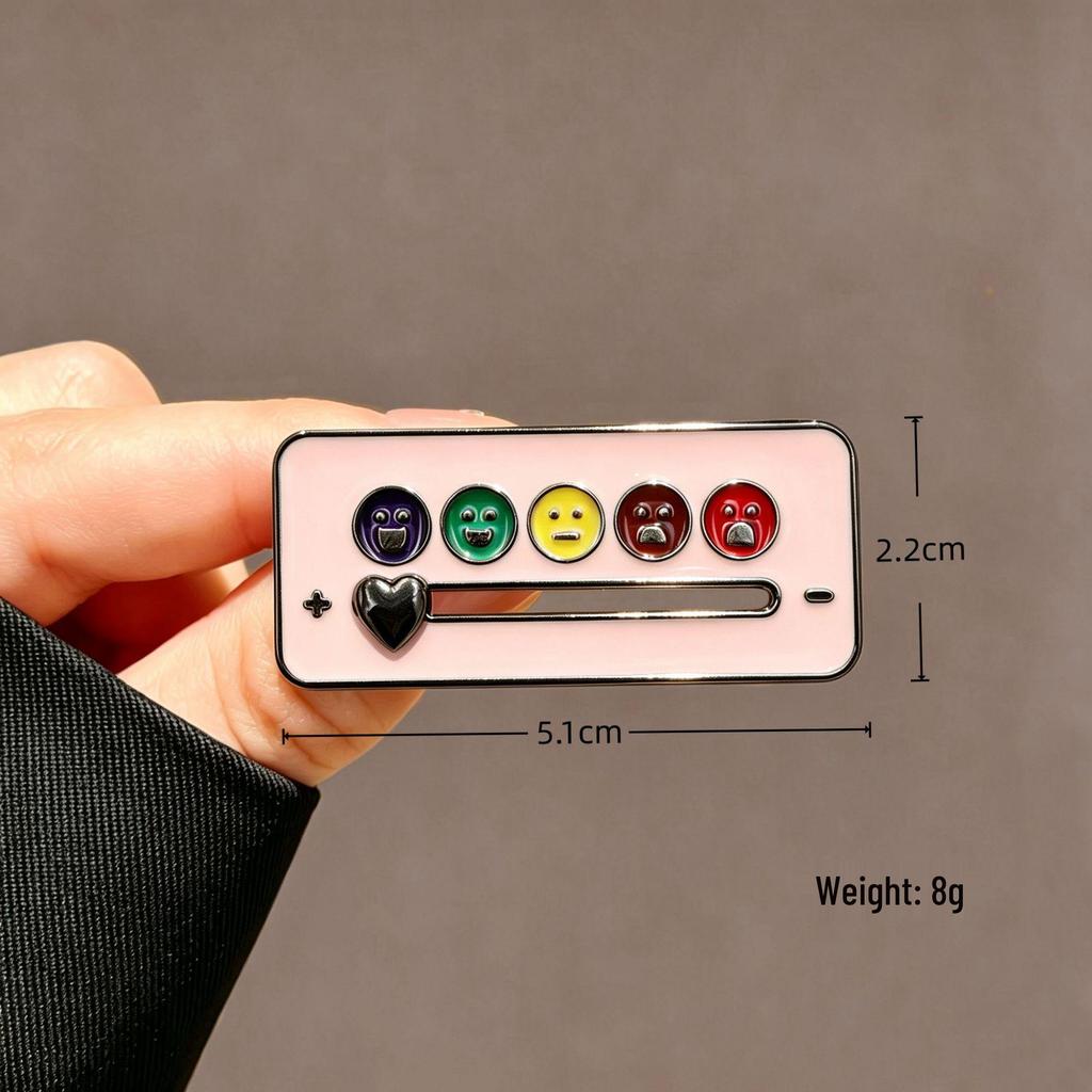Unisex Mood Energy Brooch: Sliding Metal Badge for Social Expression