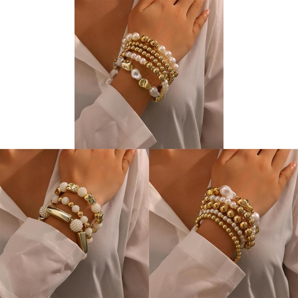 Elegant Pearl Shell Woman Bracelet Set With Geometric Design For Office Gift