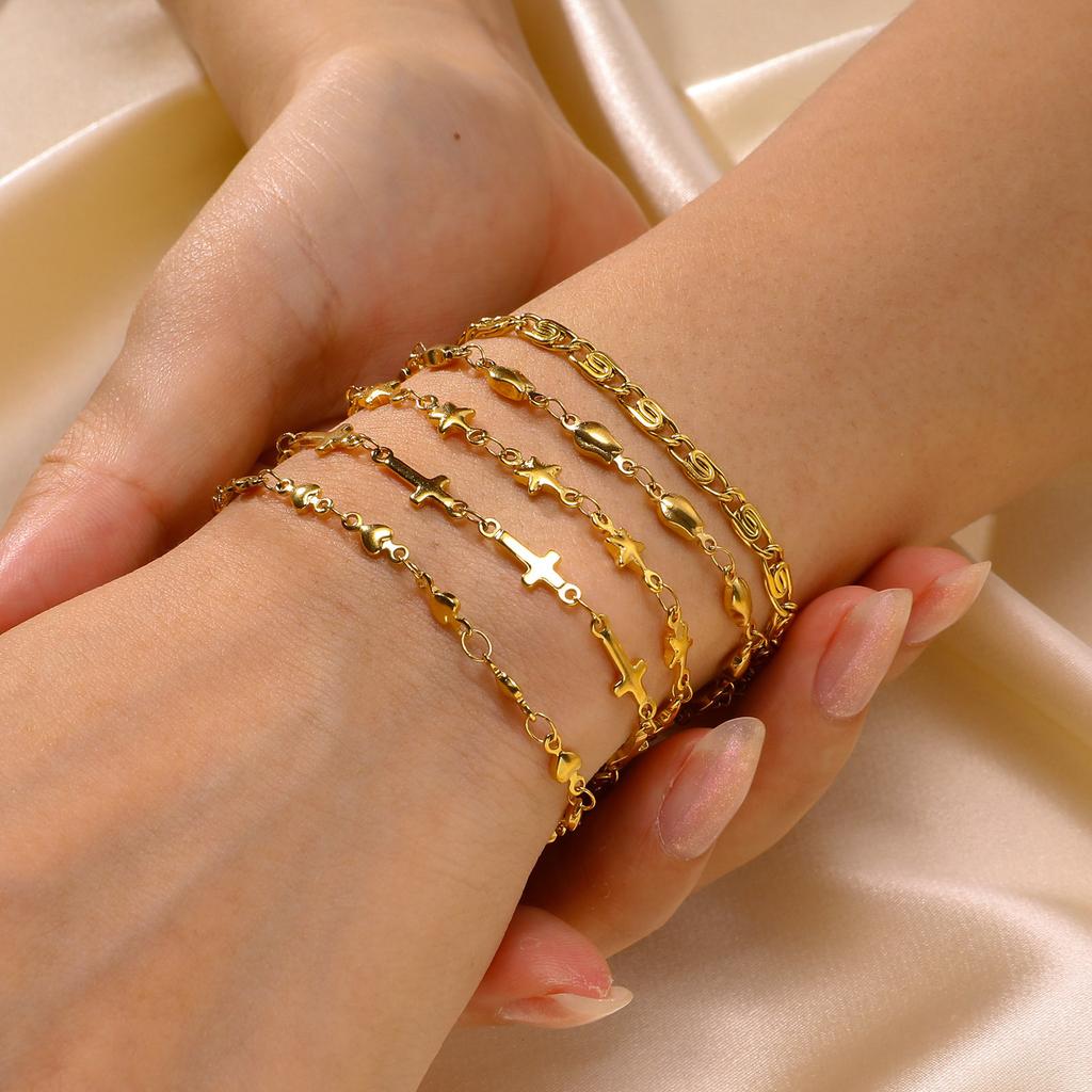 Jewelry Simple Stainless Steel 18K Gold Pentagram Bracelet, Jewelry