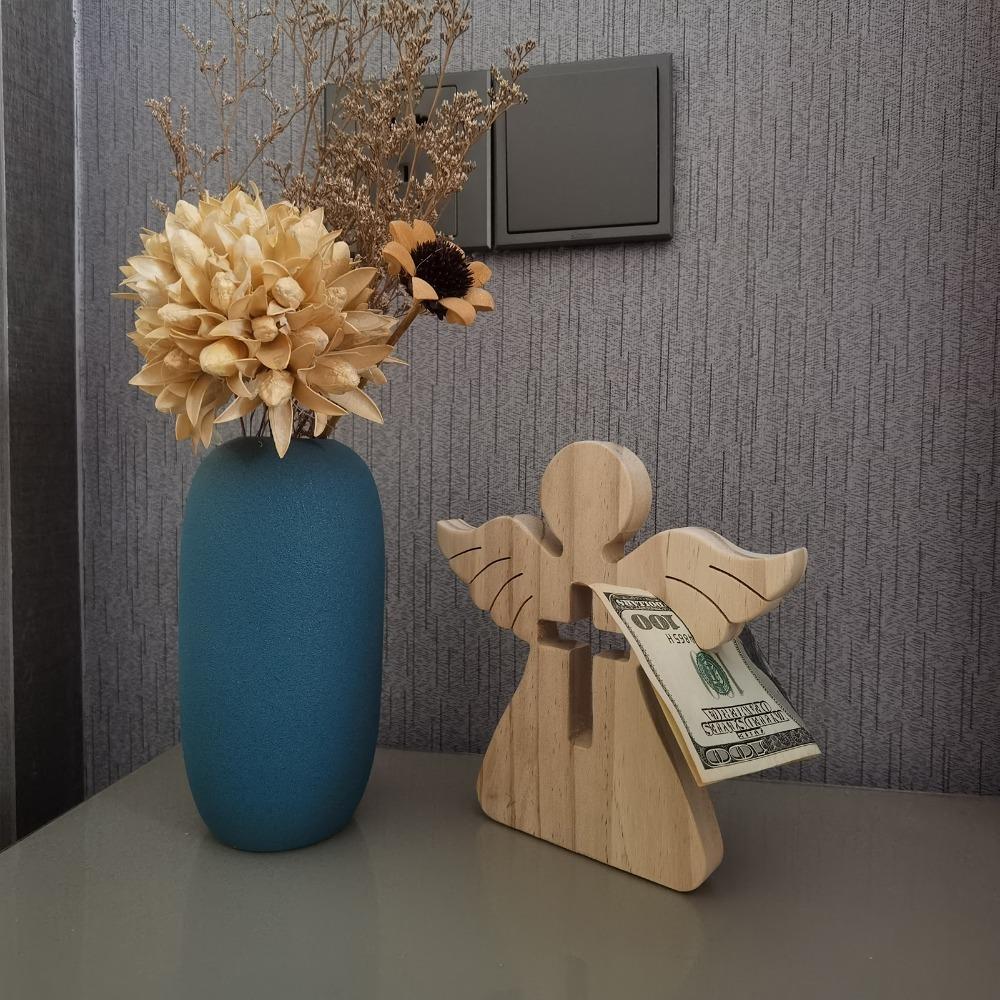 Wooden Hollow Cross Wooden Angel Tabletop Ornament Living Room Corner Shelf Display Decor