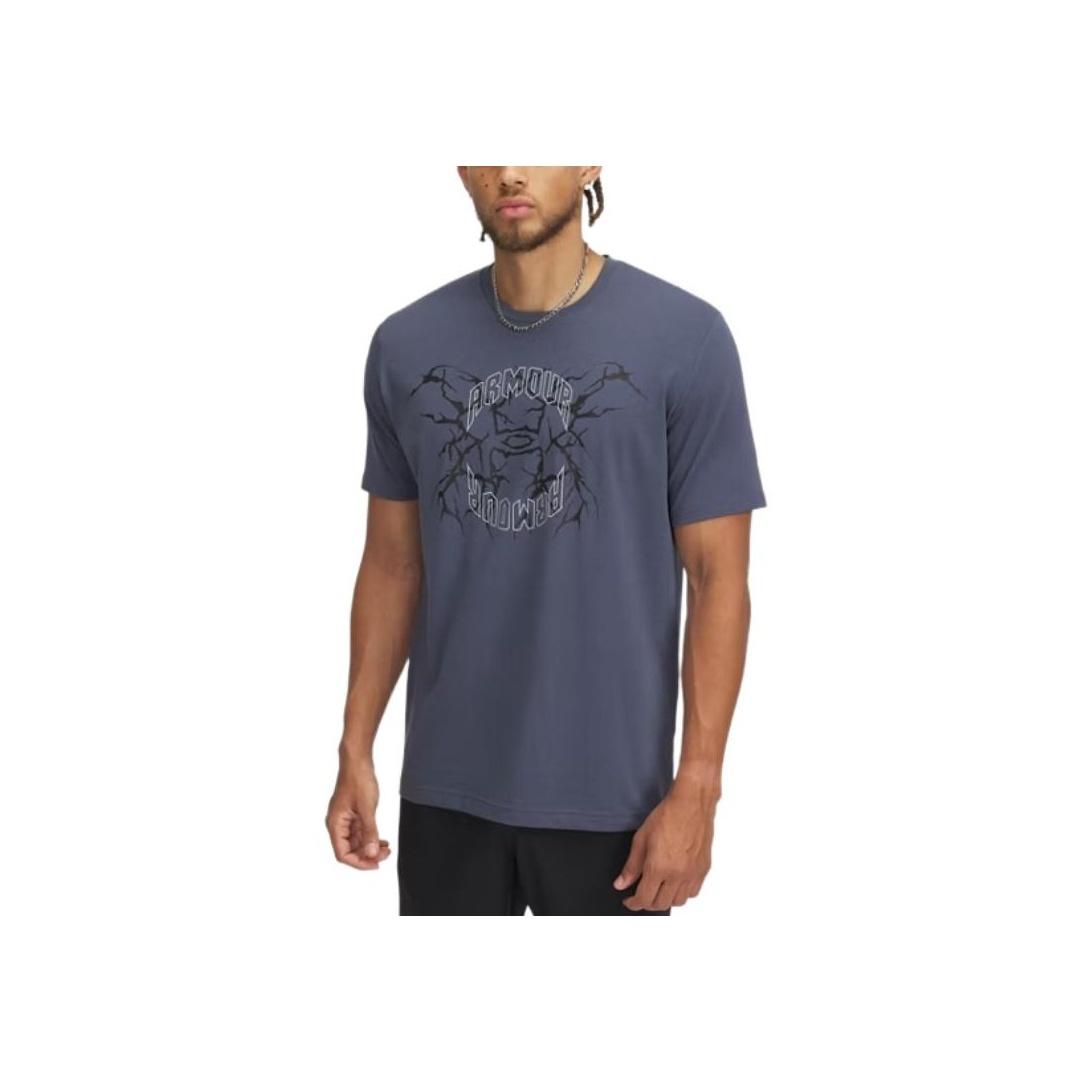 

Under Armour Thunder Logo Comfortable Quick-Dry Short Sleeve T-Shirt Men Tops Downpour-Gray Midnight-Navy Reflective 1390166-044 XL