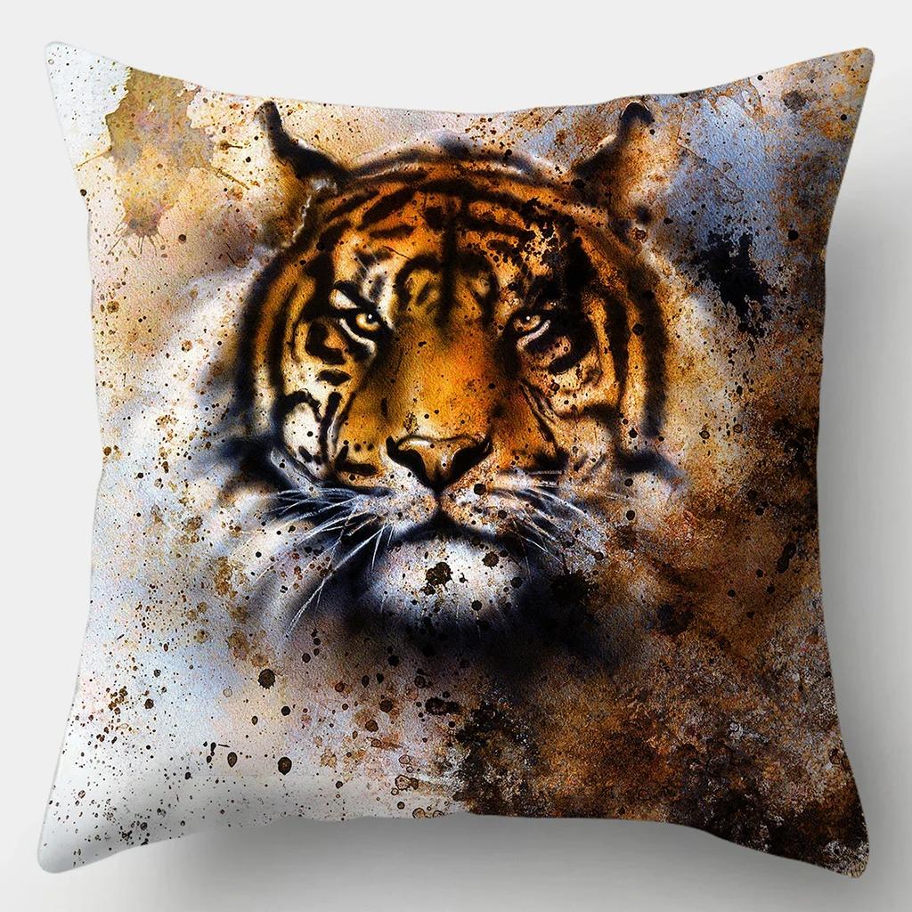 45x45cm Kissenbezug Heimdeko Kissenbezüge Sofa Schlafzimmer Wildtier Kissenbezug Kissen Löwe Pferd Tiger Kissenbezug