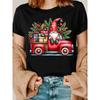 Women's Christmas Dwarf Pattern T-shirt Short Sleeve Round Neck Casual Top Washable Holiday Party Women's Clothing