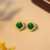 Gold-Plated Earrings with Silver Pins, Jade-Style Butterfly, and Sugar Square Inlay - Elegant, New Chinese Style.