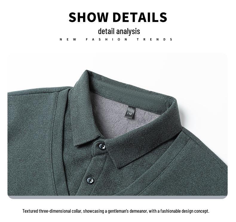 Men's Two-Piece Base Layer Long Sleeve Polo Shirt - Thickened Knit with Velvet, Wool Lapel, Casual Style for Middle-Aged.