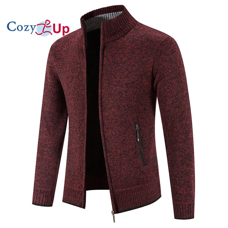 Cozy up Herren Strickjacke mit kleinem Stehkragen und dickem Samt