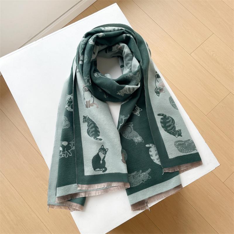 Camellia cashmere scarf women's winter senior sense versatile thickened warm scarf air conditioner shawl