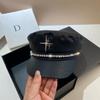 Autumn and Winter Trendy Sweet and Cool Soft Leather Imitation Lambskin Navy Hat Fashionable Versatile Black Rhinestone Star Duck Tongue Newsboy Hat