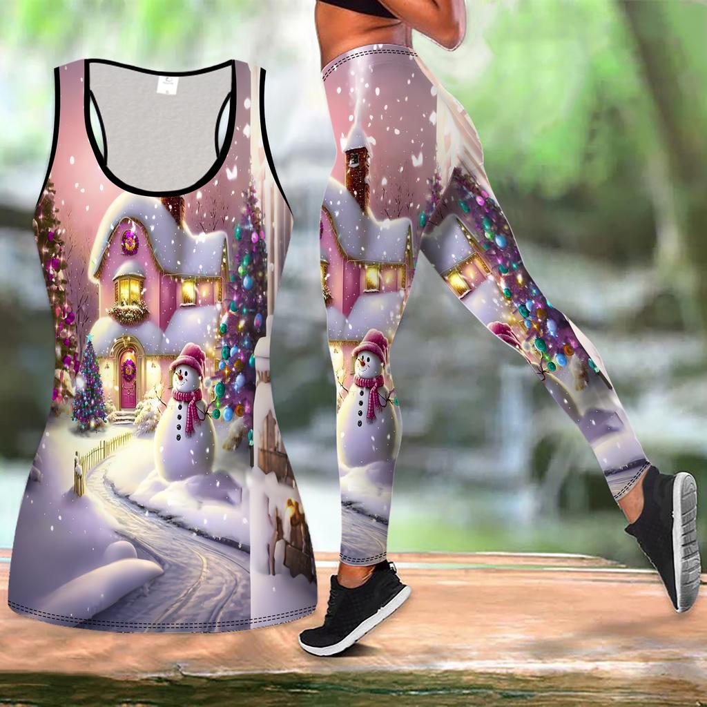 Christmas Festival Print Yoga Outfit for Women Fashion Workout Leggings Fitness Sports Casual Yoga Set Sports Suit