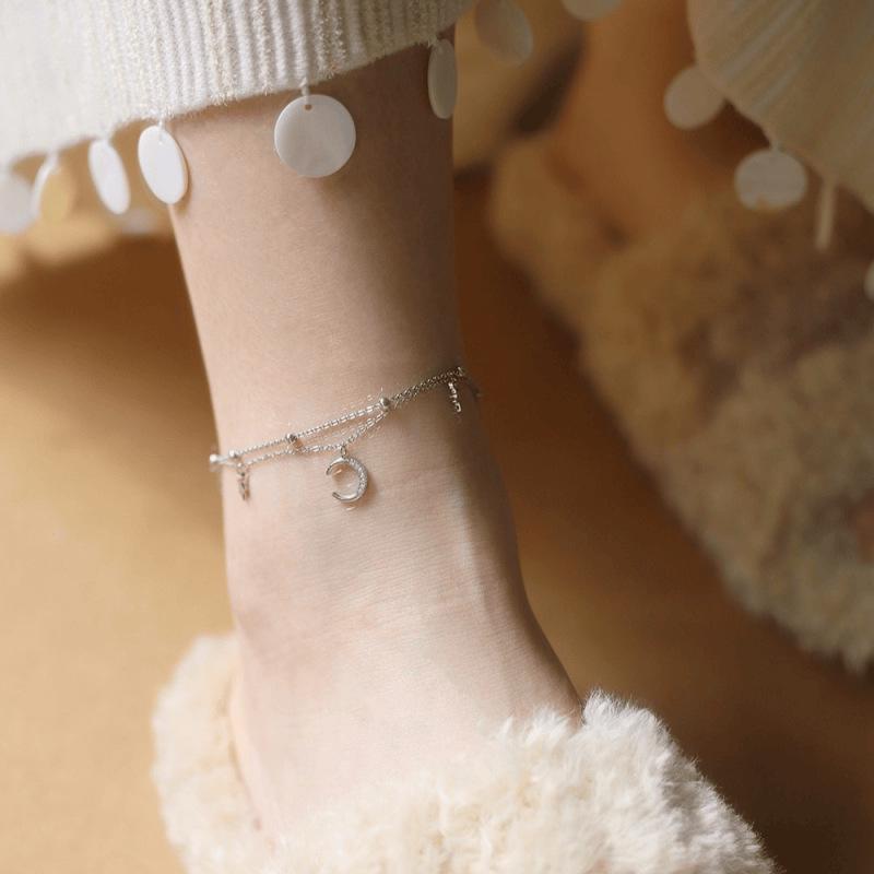 Luxury Zirconia Star & Moon Tassel Anklet - High-End Niche Style