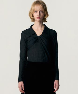 Kimjisu Ribbed Twist Jersey Top_Black