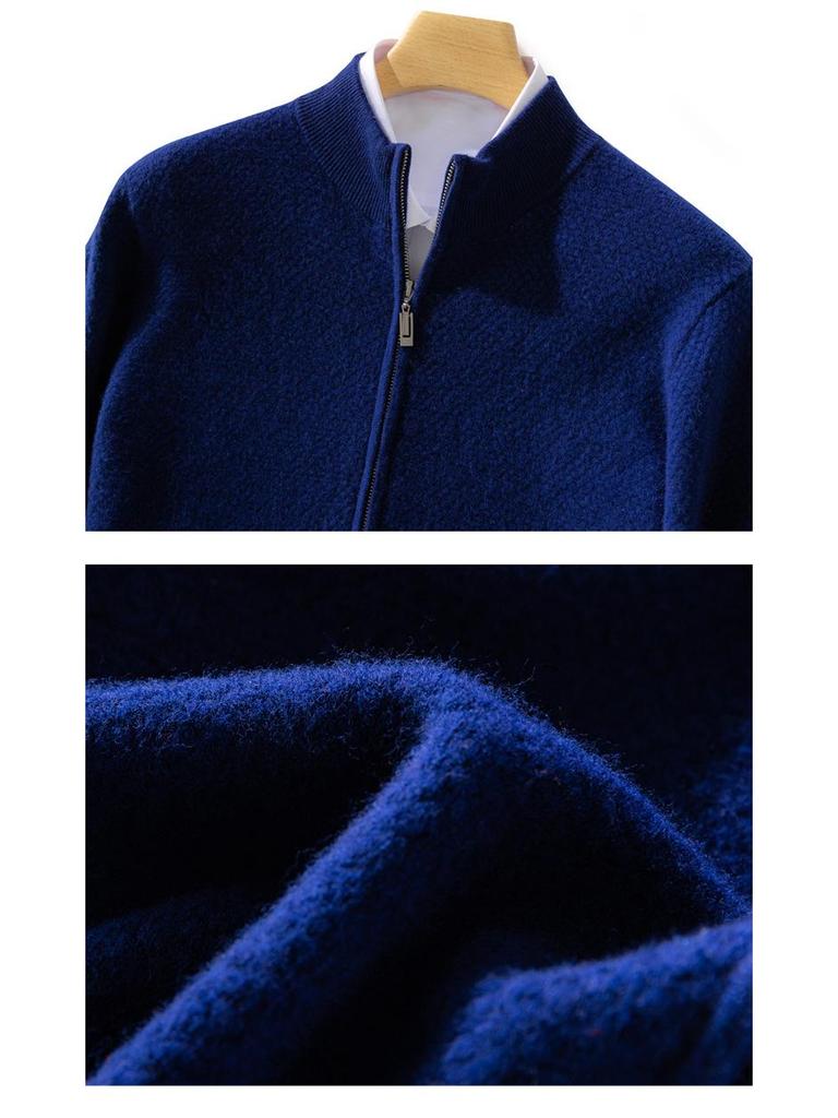 Men's Thick Wool Cardigan - Warm Half-High Collar Knit Sweater for Autumn/Winter