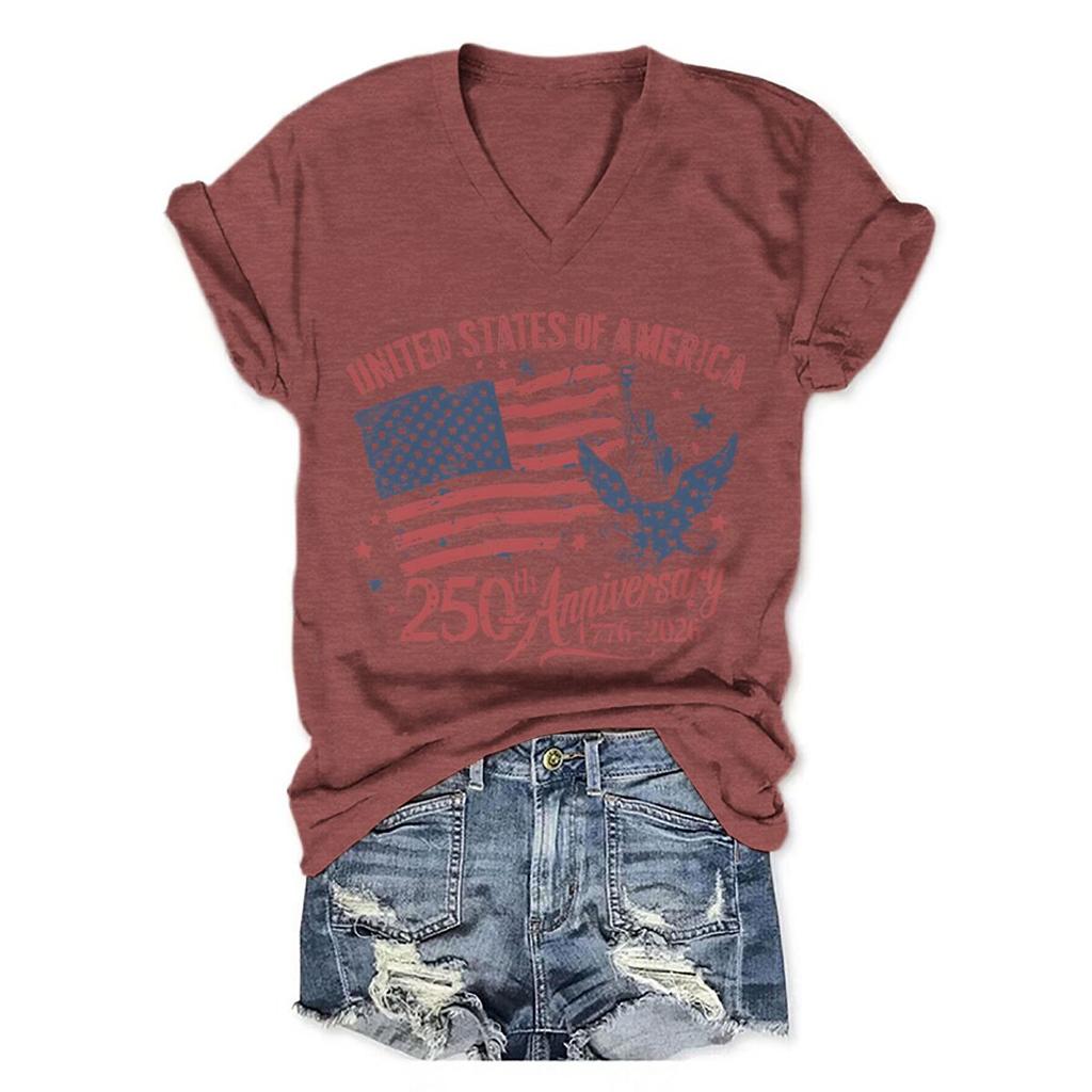 4th of July V-neck T-Shirt Women Clothing 250th Anniversary Graphic T Shirt 1776-2026 250th Birthday Tops Shirts
