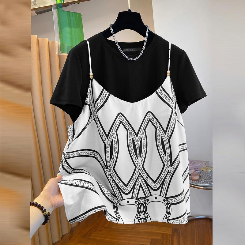 

ZANZEA Женские топы-майки с принтом + летняя футболка с коротким рукавом S чёрный