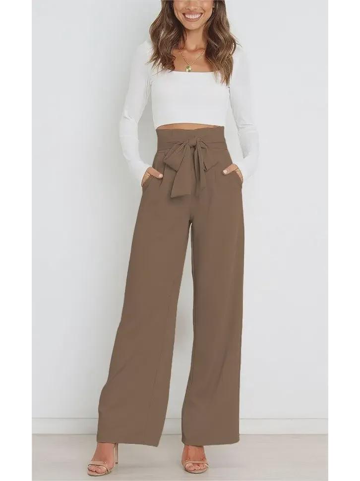 

«Женские повседневные брюки с высокой талией и бантом — летняя мода для работы» M