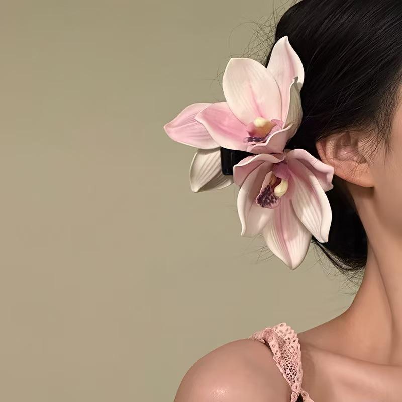 Large Orchid Flower Hair Claw Women Wedding Hair Clip Crab Girls Ponytail Shark Clip Headwear Hair Accessories
