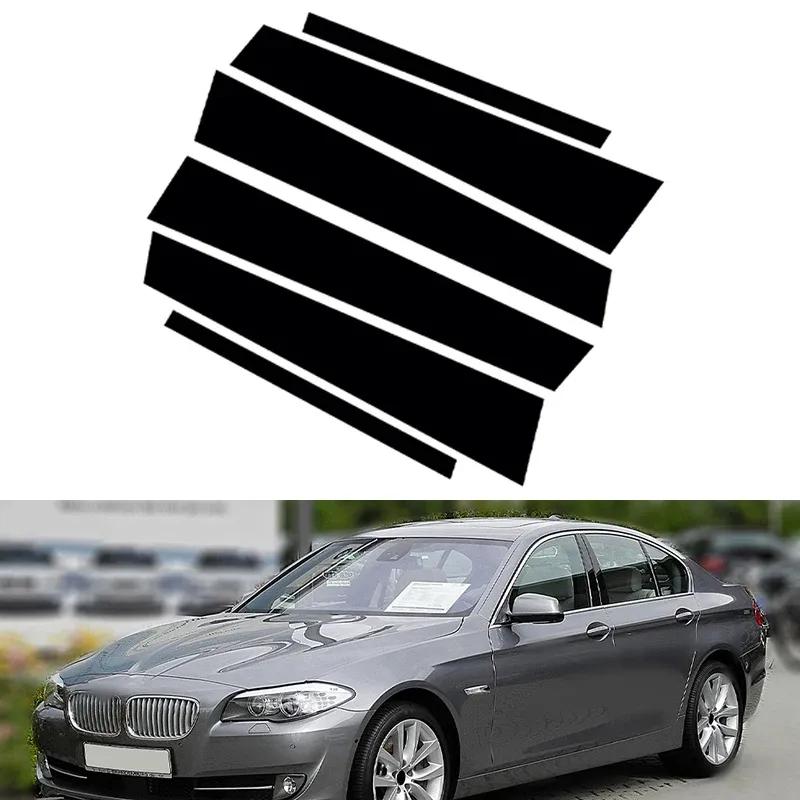6PCS For BMW 5 Series F10 F11 F07 2010 2011 2012 2013-2016 Glossy Black Pillar Posts  Window Door Column B C Sticker Cover Trim