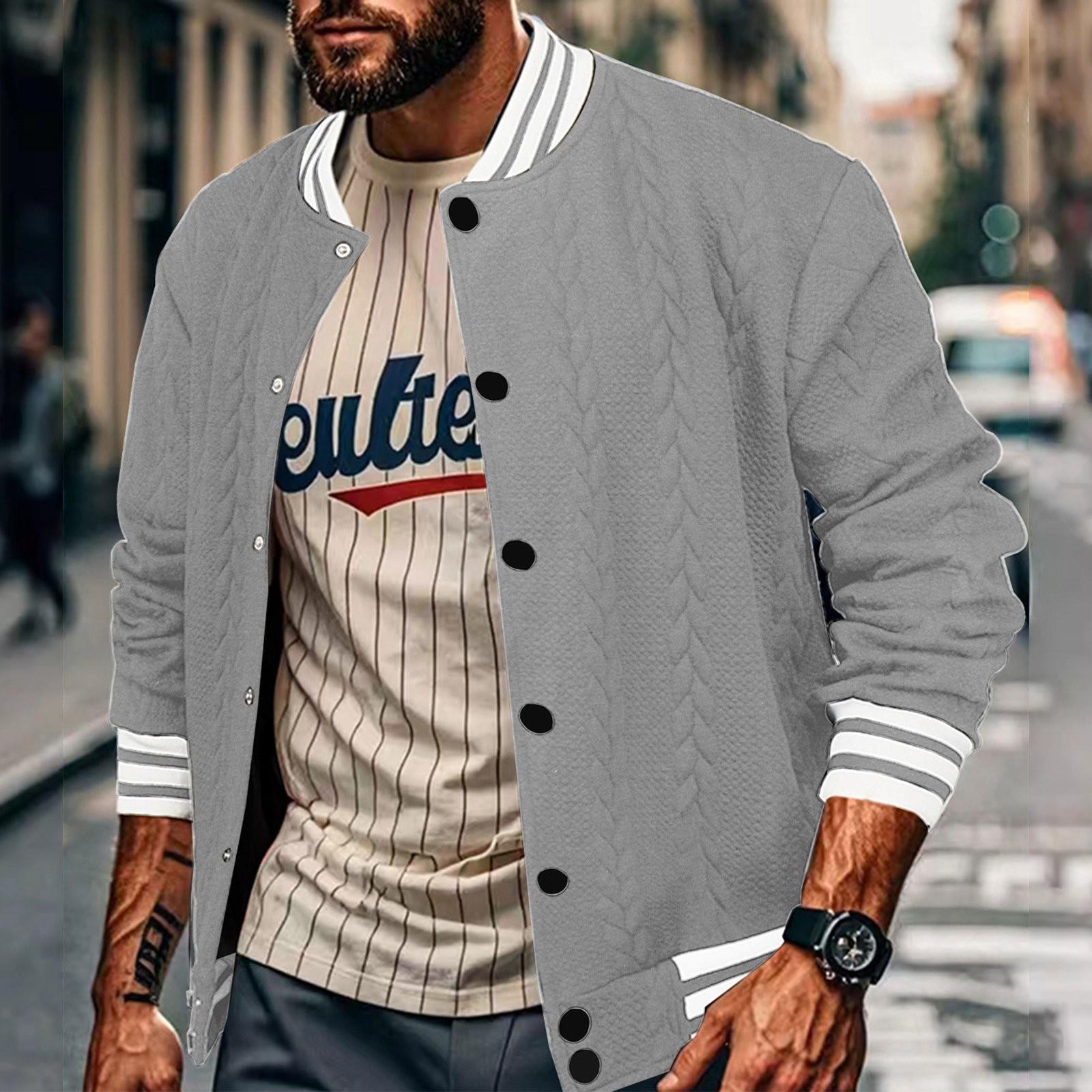 Мужская бейсбольная куртка весна-осень с грудкой — фото 7