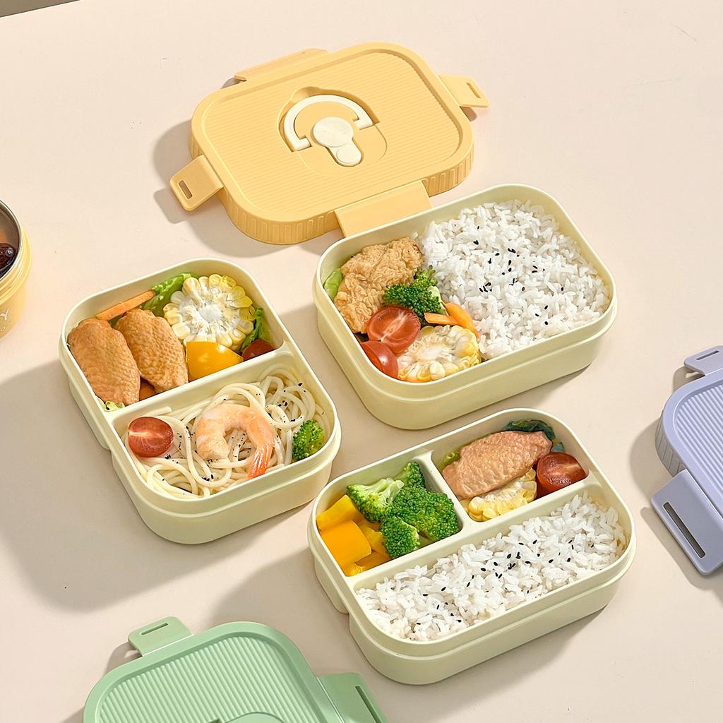 WORTHBUY Microwave Plastic Divided Lunch Box With Handle Large Capacity Sealed Fruit Salad Food Container For Kid Student School