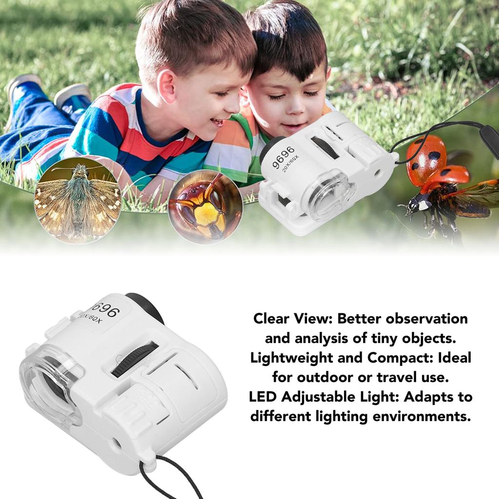 Portable Magnifying Glass LED Folding 20X 60X Clear View Versatile Mini Handheld Magnifier for Coins Stamps Map Inspection