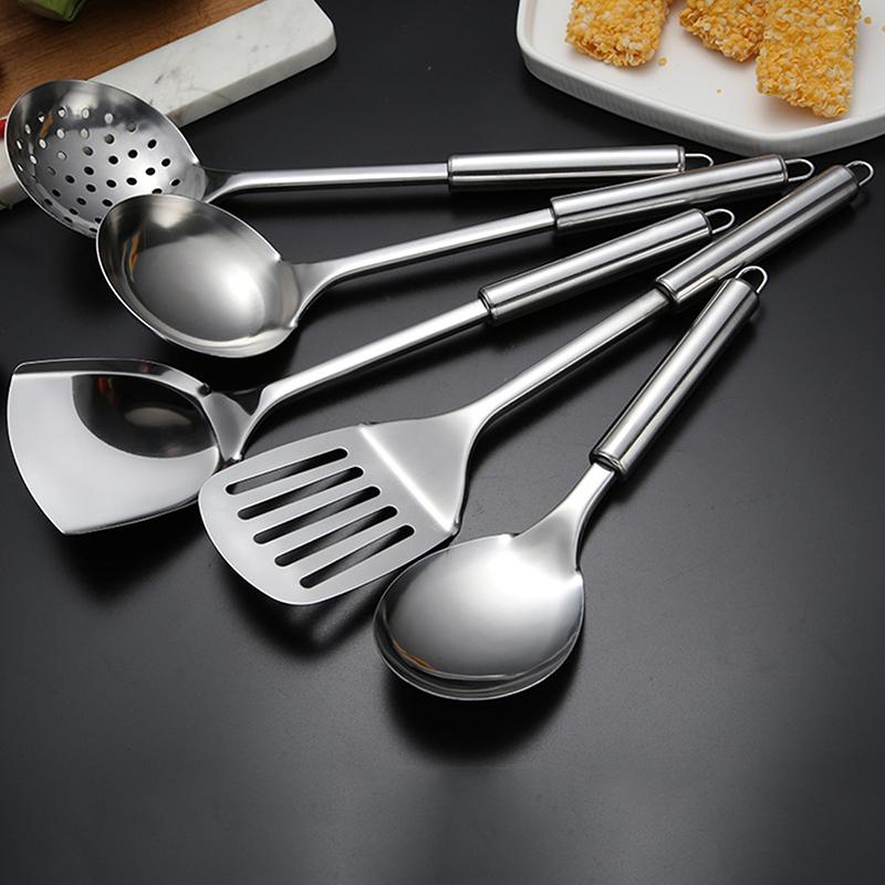 5 Pcs Kitchen Cooking Utensils Set Stainless Steel Shovel Soup Spoon Spatula Utensils Dinnerware Cooking Tools Kitchen Gadgets