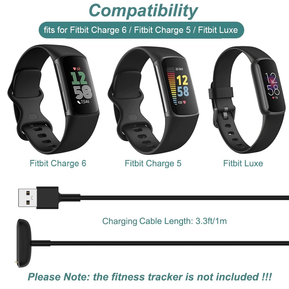 Kissmart Ladegerät für Fitbit Luxe/Charge 6/Charge 5, Ersatz-Ladekabel für Fitbit Charge 6/Charge 5/Luxe [3,3ft/1m]