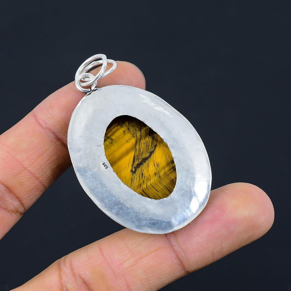 Memorial Day Deal 925 Sterling Silver Natural Tiger Eye Wedding Pendant Jewelry