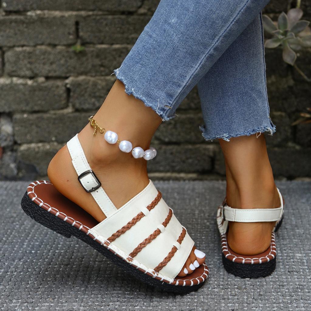 Large Size New Sandals Women's Large Size One-word Buckle Belt Comfortable Flat Heel Women's Sandals
