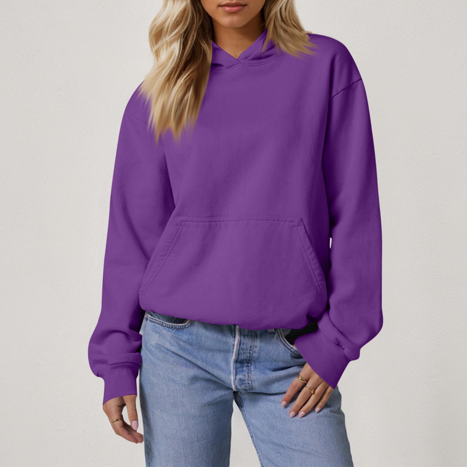 

Женские свободные толстовки с длинными рукавами, блузки, повседневные модные однотонные пуловеры, толстовки с капюшоном, топ с карманом M фиолетовый