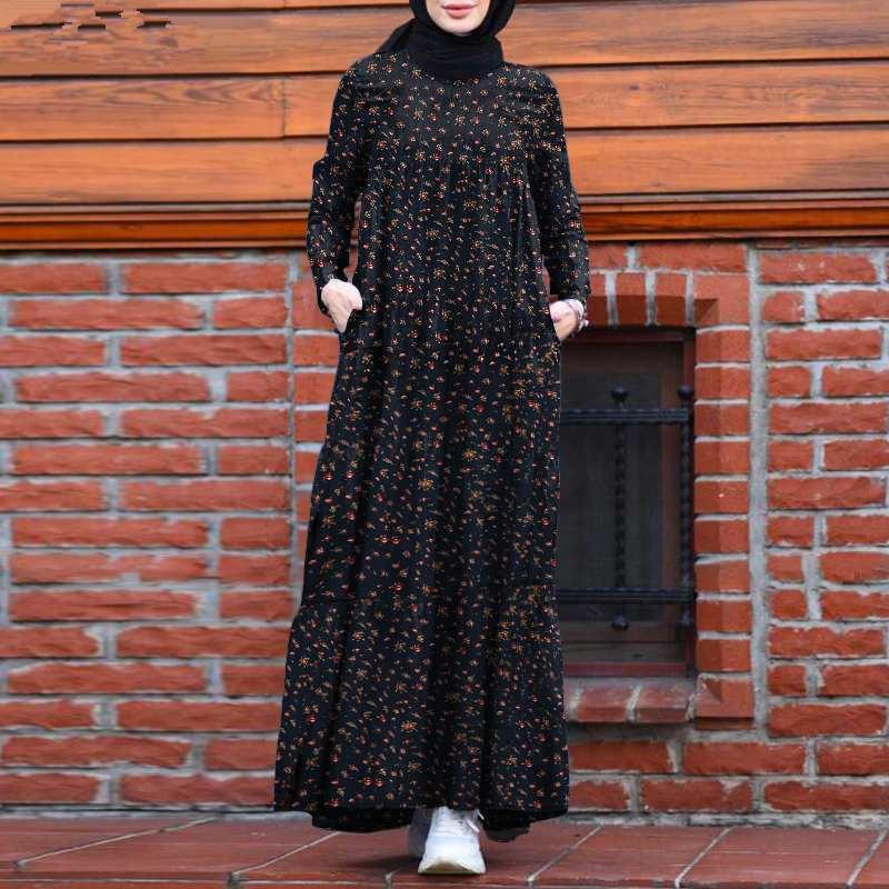 Women's Back Zipper Printed Vintage Cotton and Linen Multi-Layer Dress